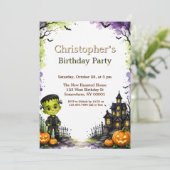 キュートフランケンシュタインボーイハロウィン誕生日パーティー 招待状 (スタンド正面)