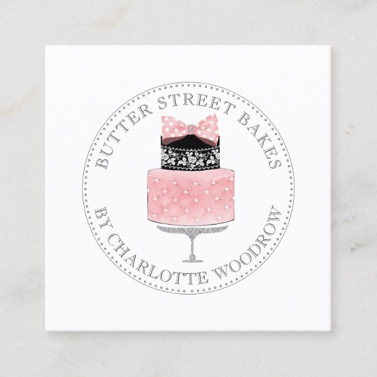 キュートフランスのチョコレートピンクケーキベーカー生地シェフ スクエア名刺 (正面)