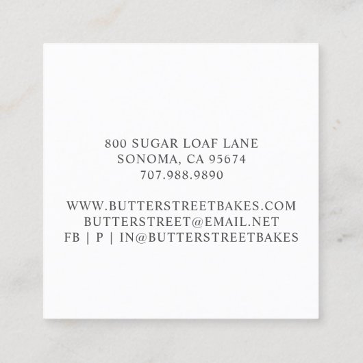 キュートフランスのチョコレートピンクケーキベーカー生地シェフ スクエア名刺 (裏面)