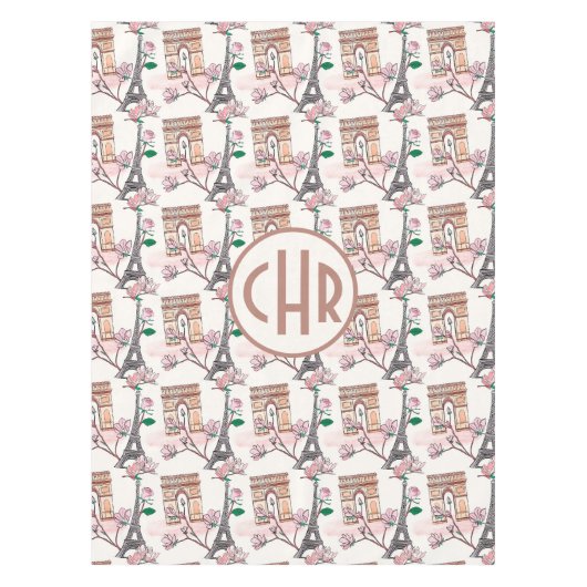 キュートフランスのテーマモノグラム |フランスのランドマーク テーブルクロス (正面)