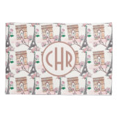 キュートフランスのテーマモノグラム |フランスのランドマーク 枕カバー (裏面)