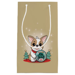 キュートフランスのブルドッグおもしろいハッピーニューイヤー スモールペーパーバッグ