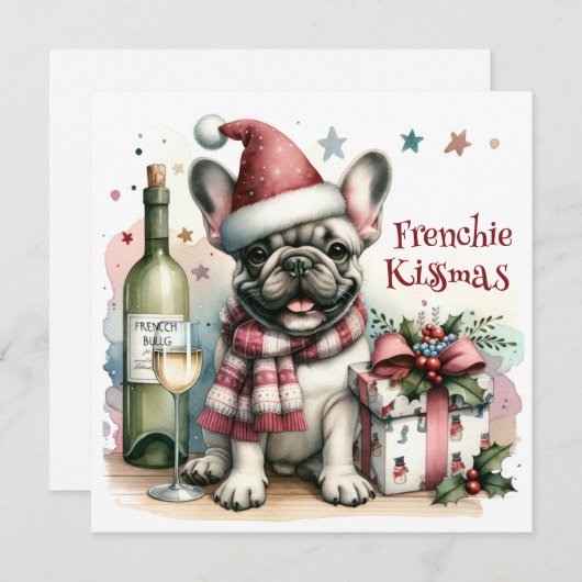 キュートフランスのブルドッグのクリスマスフランスおもしろいクリスマス シーズンカード (正面/裏面)
