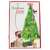 キュートフランスのブルドッグサンタハットとクリスマスツリー ミディアムペーパーバッグ (正面)