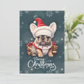 キュートフランスのブルドッグサンタハットメリークリスマス シーズンカード (スタンド正面)