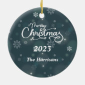 キュートフランスのブルドッグサンタハットメリークリスマス セラミックオーナメント (裏面)