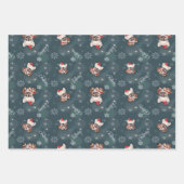 キュートフランスのブルドッグサンタハットメリークリスマス ラッピングペーパーシート (正面)