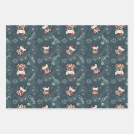 キュートフランスのブルドッグサンタハットメリークリスマス ラッピングペーパーシート
