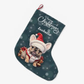 キュートフランスのブルドッグサンタハットメリークリスマス ラージクリスマスストッキング (正面 (吊り時))