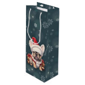 キュートフランスのブルドッグサンタハットメリークリスマス ワインギフトバッグ (正面アングル)