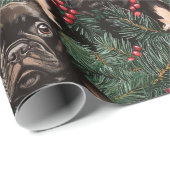 キュートフランスのブルドッグスクリスマスパイン ラッピングペーパー (ロールコーナー)