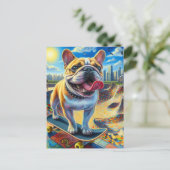 キュートフランスのブルドッグスケートボード ポストカード (スタンド正面)