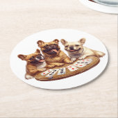 キュートフランスのブルドッグトランプ ラウンドペーパーコースター (アングル)