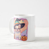 キュートフランスのブルドッグパステル魔女ハットハロウィーン コーヒーマグカップ (正面左)
