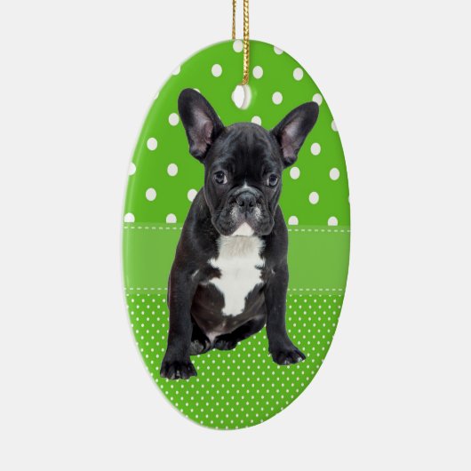 キュートフランスのブルドッグパピーグリーン水玉模様 セラミックオーナメント (右)