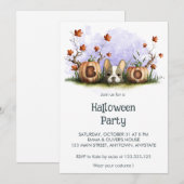 キュートフランスのブルドッグパピーハローウィンパーティ 招待状 (正面/裏面)