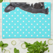 キュートフランスのブルドッグパピーブルー水玉模様 キッチンタオル (折り畳み)