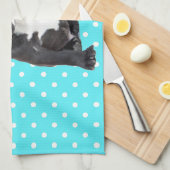 キュートフランスのブルドッグパピーブルー水玉模様 キッチンタオル (四つ折り)