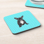 キュートフランスのブルドッグパピーブルー水玉模様 コースター (左側)