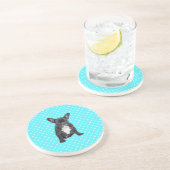 キュートフランスのブルドッグパピーブルー水玉模様 コースター (側面)