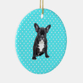 キュートフランスのブルドッグパピーブルー水玉模様 セラミックオーナメント (右)