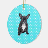 キュートフランスのブルドッグパピーブルー水玉模様 セラミックオーナメント (左)