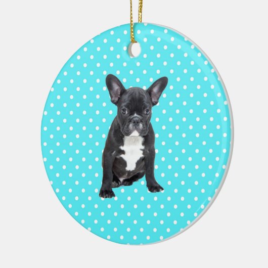 キュートフランスのブルドッグパピーブルー水玉模様 セラミックオーナメント (左)