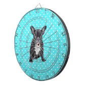 キュートフランスのブルドッグパピーブルー水玉模様 ダーツボード (正面右)