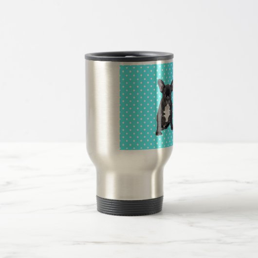 キュートフランスのブルドッグパピーブルー水玉模様 トラベルマグ (中央)