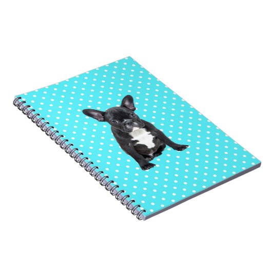キュートフランスのブルドッグパピーブルー水玉模様 ノートブック (右側)