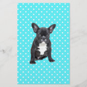 キュートフランスのブルドッグパピーブルー水玉模様 便箋 (正面)