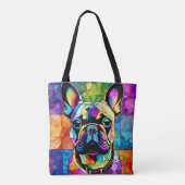 キュートフランスのブルドッグ「フレンチー」カラフルトート トートバッグ (裏面)
