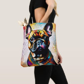 キュートフランスのブルドッグ「フレンチー」カラフルトート トートバッグ (クローズアップ)