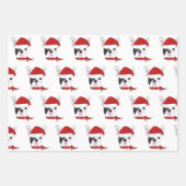 キュートフランスのブルドッグ&レッドストライプのクリスマス ラッピングペーパーシート (正面)