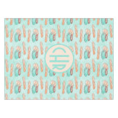 キュートフランスのペストリーとカプチーノ |パステルブルー テーブルクロス (正面(横))