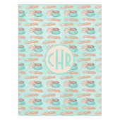 キュートフランスのペストリーとカプチーノ |パステルブルー テーブルクロス (正面)