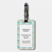 キュートフランスのペストリーとカプチーノ |パステルブルー ラゲッジタグ (裏面縦)