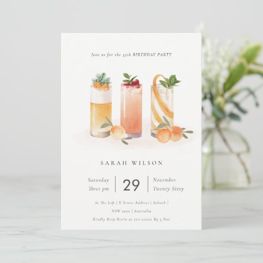 キュートフルーツカクテルオレンジエイジ誕生日招待状 サンキューカード (スタンド正面)