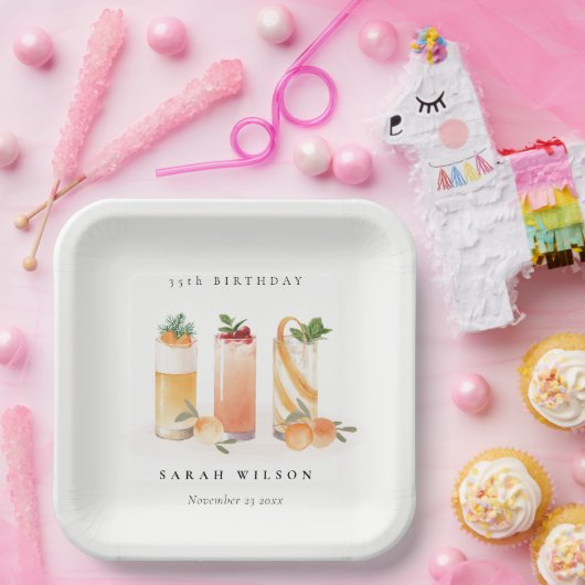 キュートフルーツカクテルオレンジ赤面任意の年齢誕生日 ペーパープレート (パーティー)