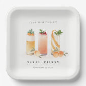 キュートフルーツカクテルオレンジ赤面任意の年齢誕生日 ペーパープレート (正面)