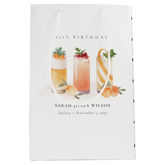 キュートフルーツカクテル赤面オレンジエイジ誕生日 ミディアムペーパーバッグ (正面)