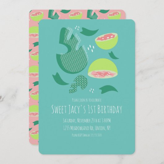 キュートフルーツサラダグアバスイーツ誕生日 招待状 (正面/裏面)