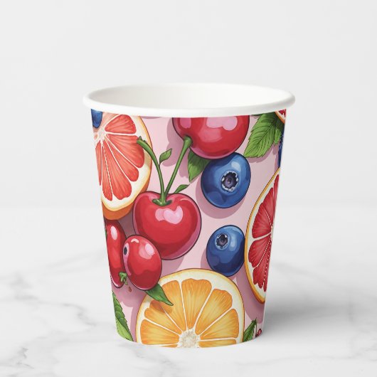 キュートフルーツテーマ紙カップ 紙コップ (裏面)