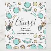 キュートフルーツパターン夏ラインスケッチイベント ワインラベル (シングルラベル)