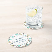 キュートフルーツパターン夏ラインスケッチ誕生日 ラウンドペーパーコースター (インサイチュ)