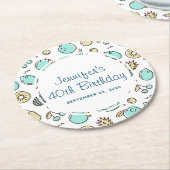 キュートフルーツパターン夏ラインスケッチ誕生日 ラウンドペーパーコースター (アングル)