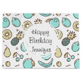 キュートフルーツパターン夏ラインスケッチ誕生日 ラージペーパーバッグ (正面)