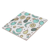 キュートフルーツパターン夏ラインスケッチ タイル (側面)