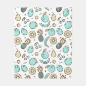 キュートフルーツパターン夏ラインスケッチ フリースブランケット (正面)