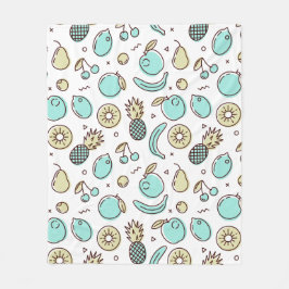 キュートフルーツパターン夏ラインスケッチ フリースブランケット